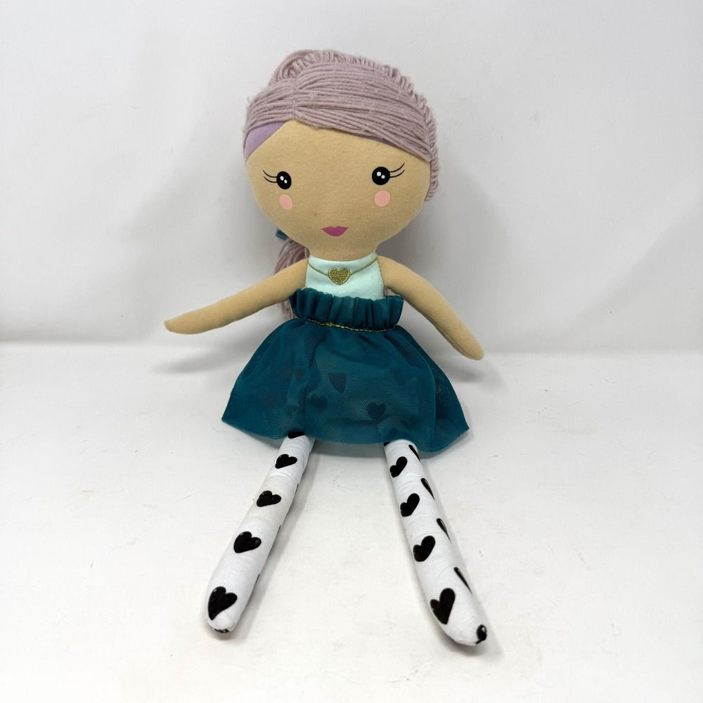 The Kind Culture Co. Fair Doll Lilac Braided Hair Teal Tulle Skirt Hearts 18"